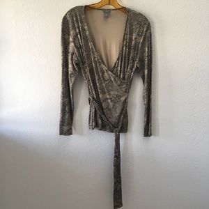 ANN TAYLOR mock wrap long sleeve blouse